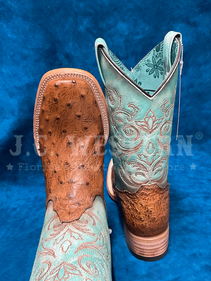 Corral B5006 Women's Tan Ostrich Embroidery Square Toe Western Boots - Perfect for Country Dancing, Rodeos & Western Fashion