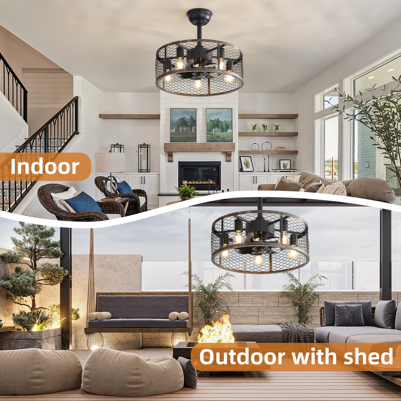 19.7 Inch Classic Ceiling Fan with Light Kit - No Bulb Warranty - Perfect for Bedroom, Living Room & Outdoor Covered Patio