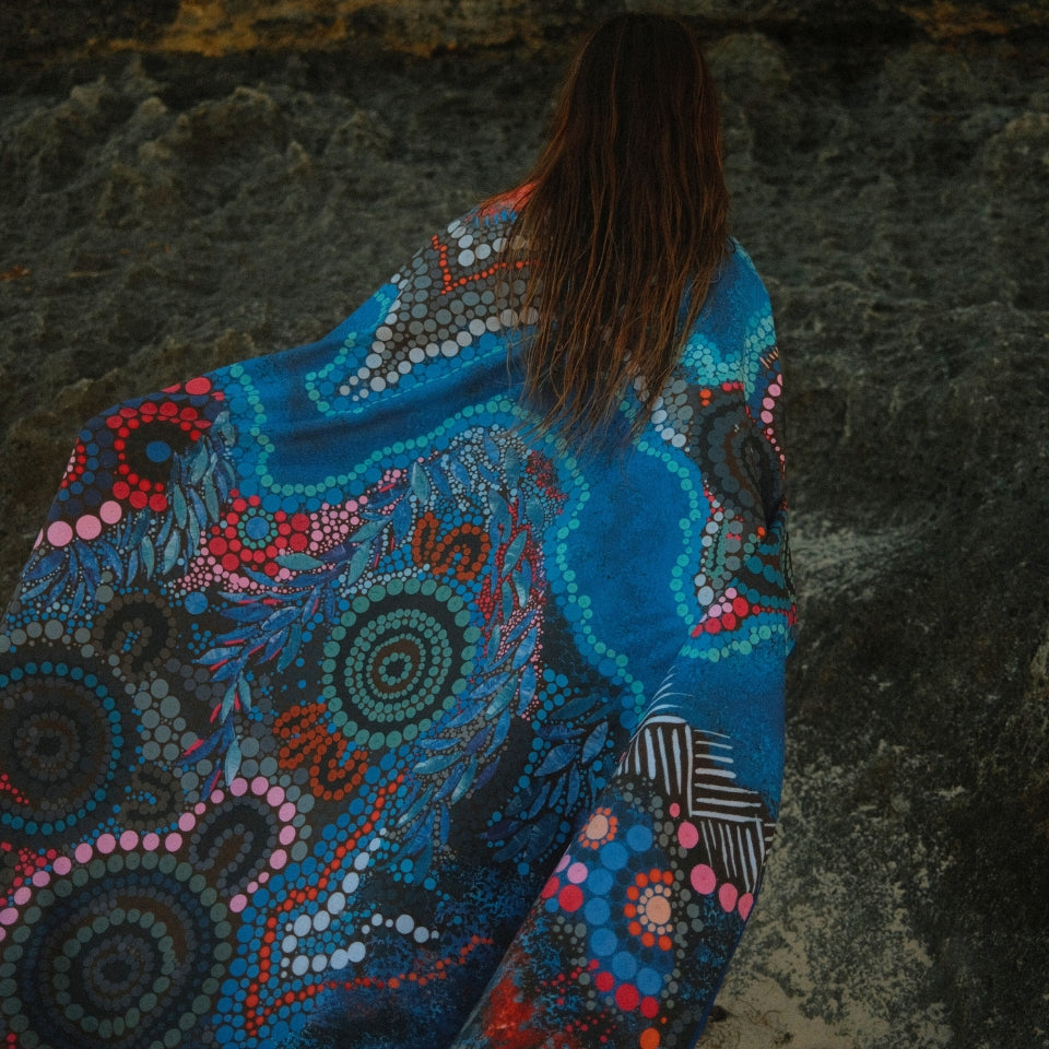 XL Bunjil Over Wurundjeri Sand-Free Beach Towel - Extra Large Quick Dry Towel for Pool, Beach, Travel & Yoga - Lightweight & Absorbent