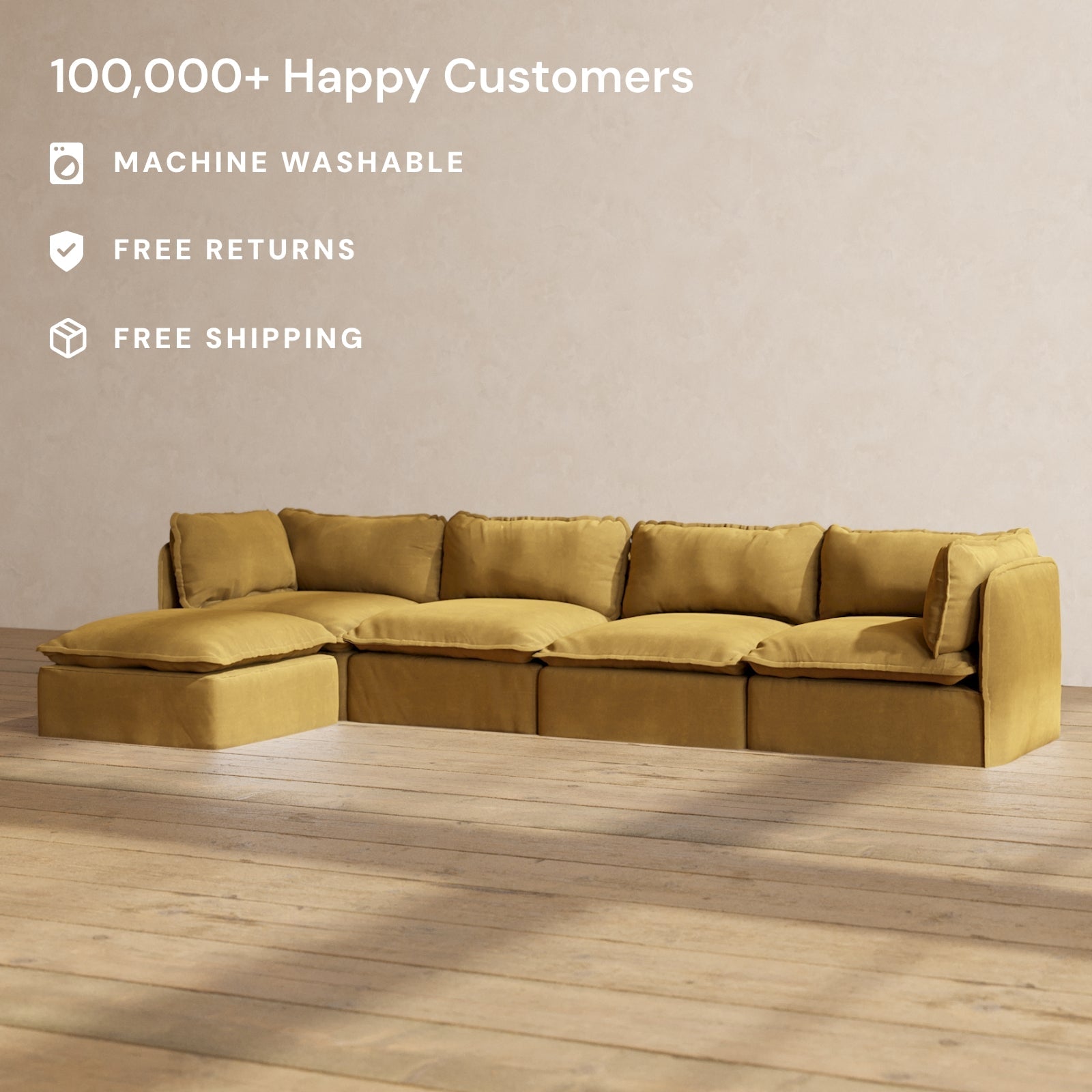 Luxury Modular 4-Seater Sectional Sofa in Toffee Brown | Premium Performance Fabric | Perfect for Living Room, Family Room & Home Theater