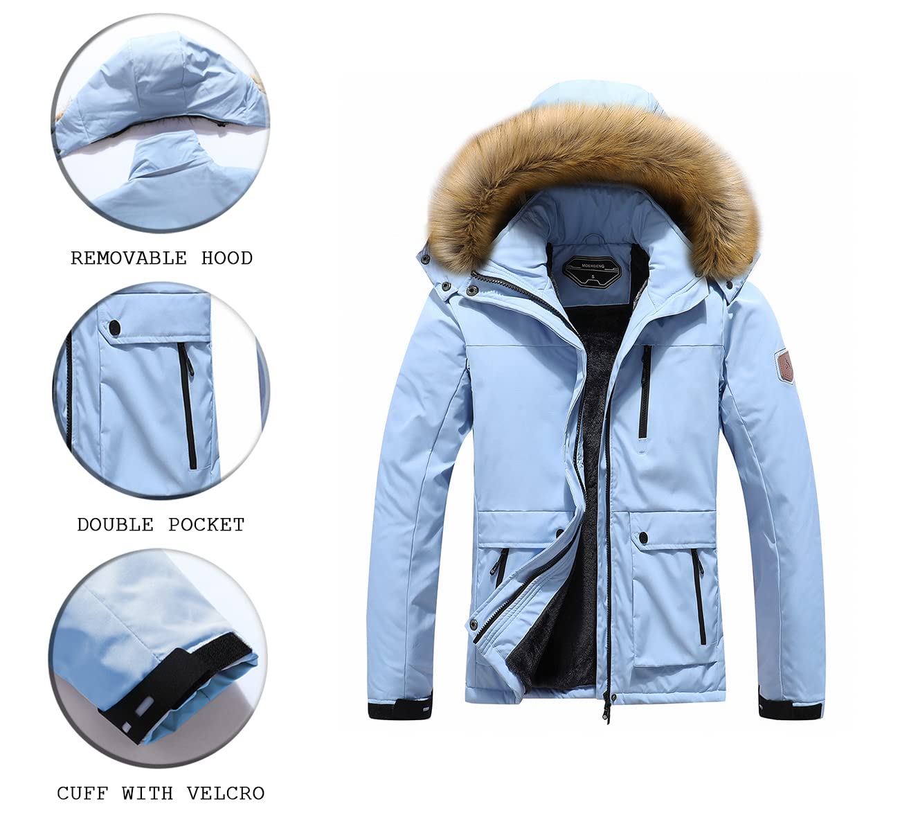 MOERDENG Women's Waterproof Ski Jacket - Winter Warm Hooded Snow Coat with Windproof Design for Skiing & Snowboarding - Perfect for Mountain Adventures, Snow Sports & Cold Weather Outdoor Activities