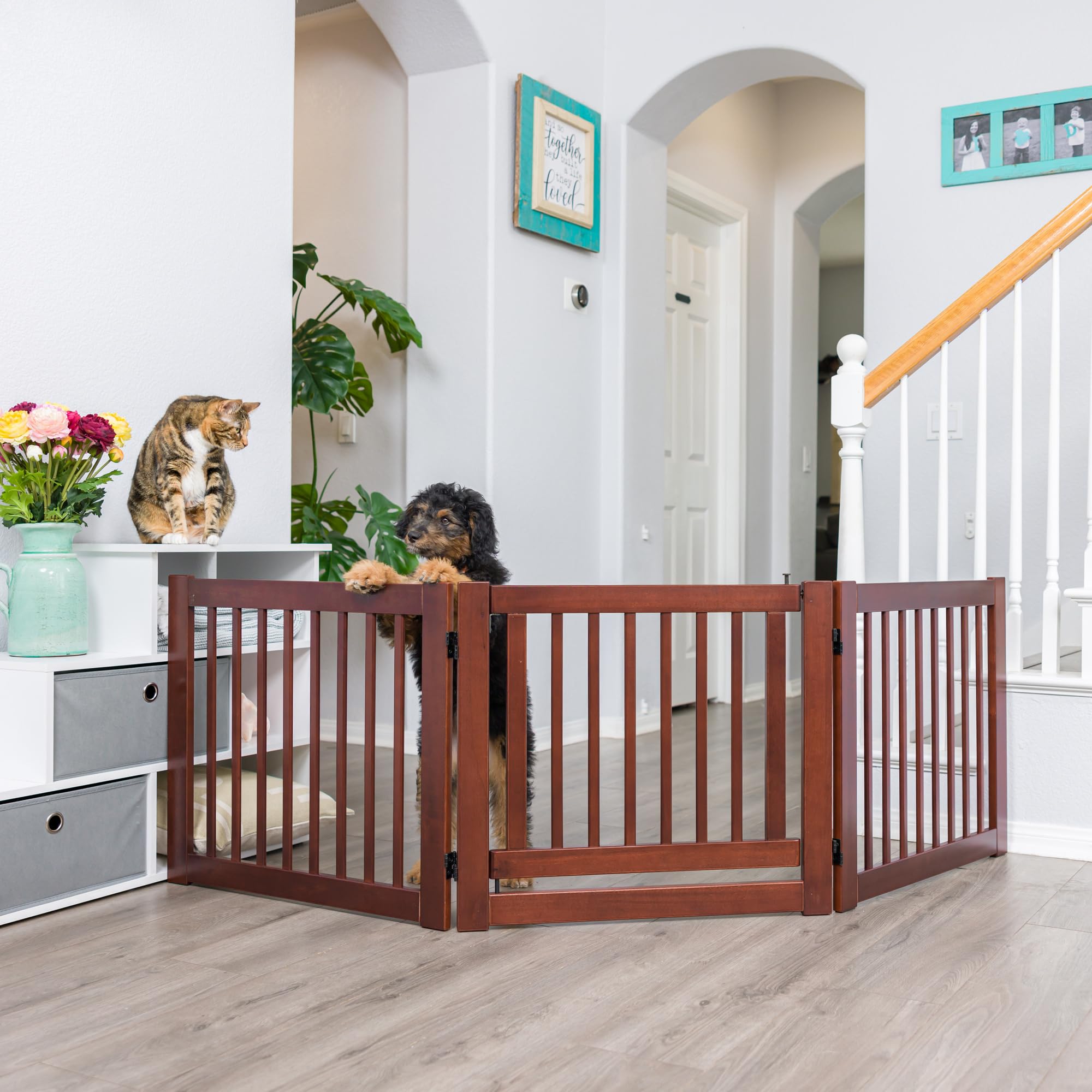 360° Adjustable Freestanding Pet Gate with Door - Ideal for Home, Stairs & Wide Openings | Safe & Secure for Dogs & Cats