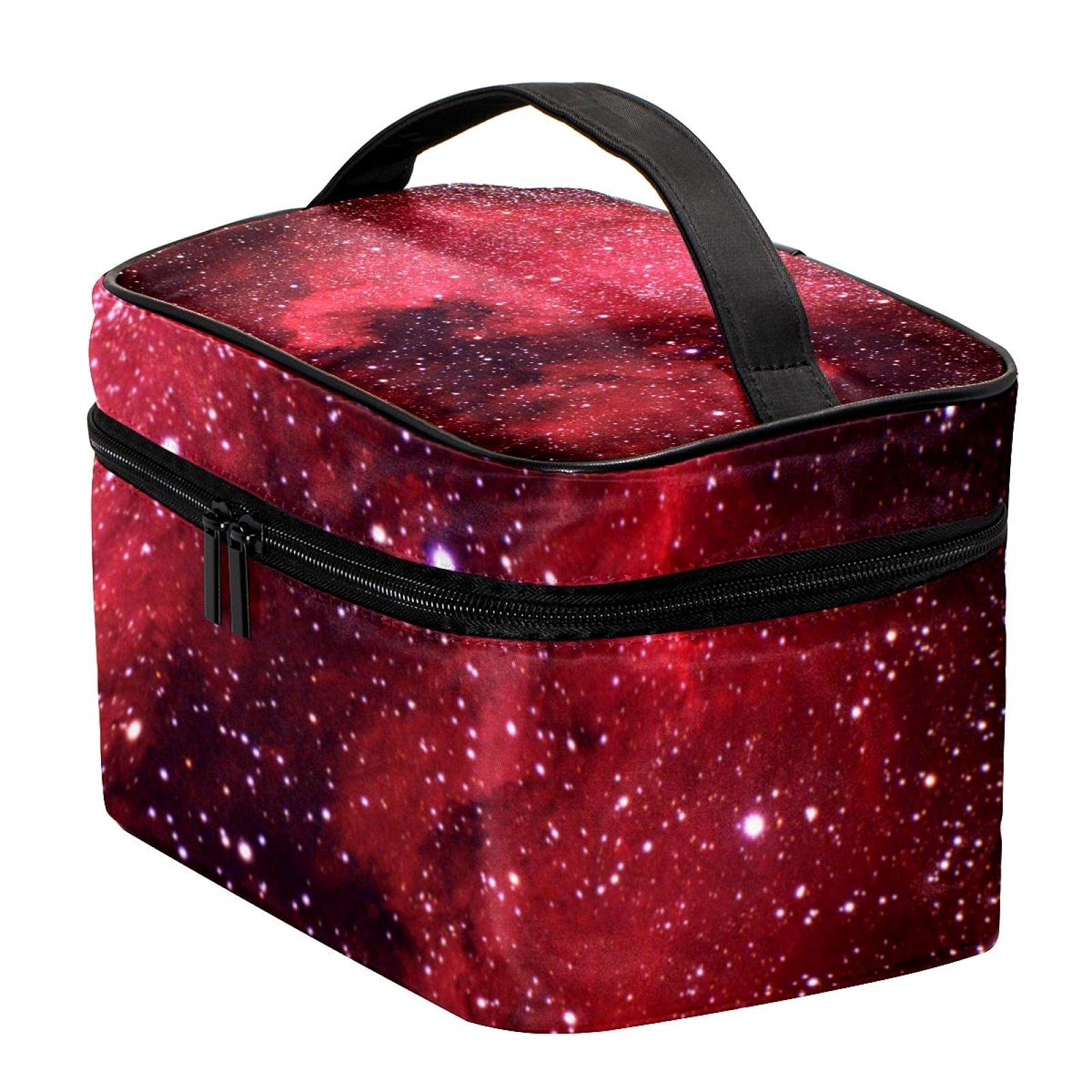 Red Galaxy Starry Universe Nebula Travel Makeup Bag - Large Cosmetic Organizer with Zipper for Women & Girls | Perfect for Travel, Gym & Daily Beauty Storage