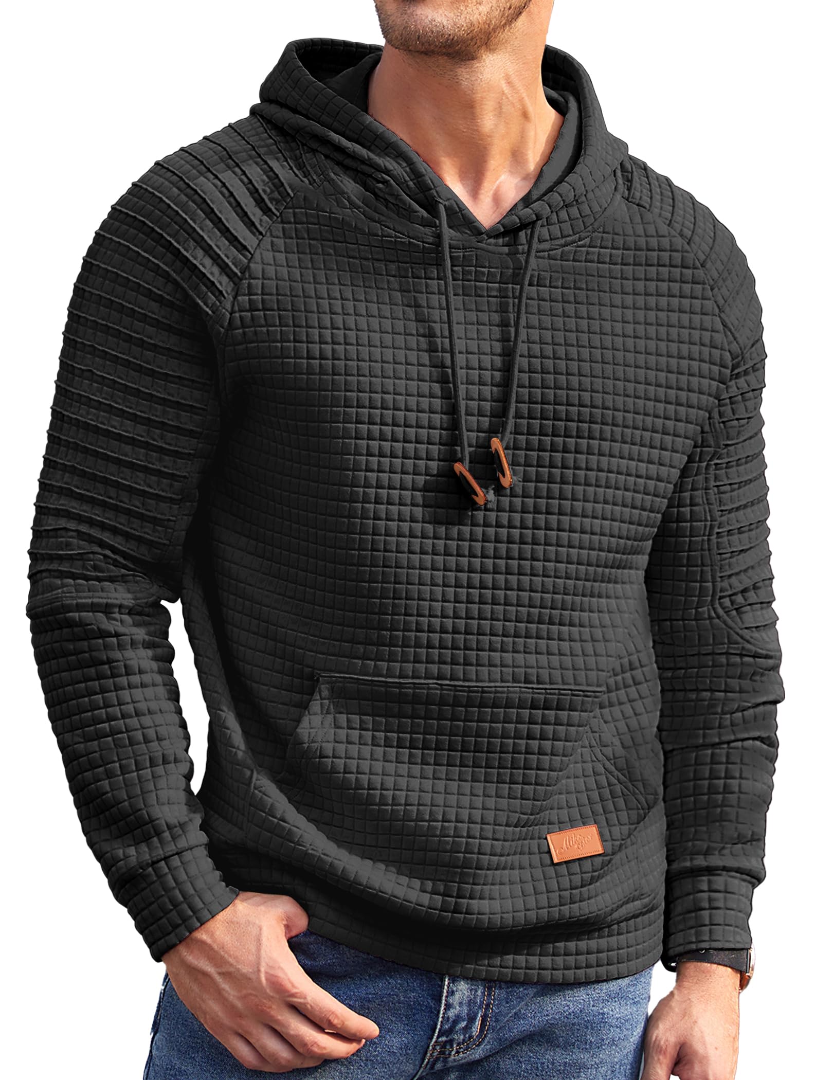 COOFANDY Men's Casual Pullover Hoodie - Long Sleeve Waffle Knit Sweatshirt with Kangaroo Pocket & Drawstring Hood | Perfect for Streetwear, Loungewear and Outdoor Activities