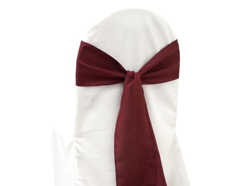 10 Burgundy Polyester Chair Sashes for Wedding Decor - Elegant Bows & Ties for Ceremony, Reception, Party - Bulk Wholesale Supplies for Banquet, Bridal Shower, Anniversary & Special Events