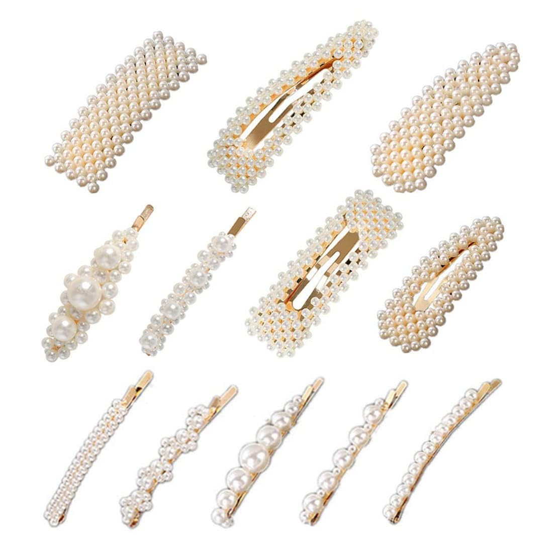 Rubela 12-Pack Pearl Hair Bobby Pins, Barrettes, Snap Clips & Hair Slides - Elegant Hair Accessories for Women & Girls - Perfect for Weddings, Parties & Everyday Styling
