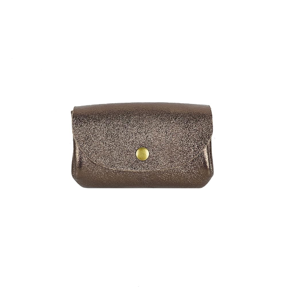 Genuine Metallic Leather Mini Accordion Coin Purse with Double Compartment & 3 Pockets - Handmade in Italy - Bronze Wallet for Women | Perfect for Organizing Coins, Cards & Cash On-the-Go