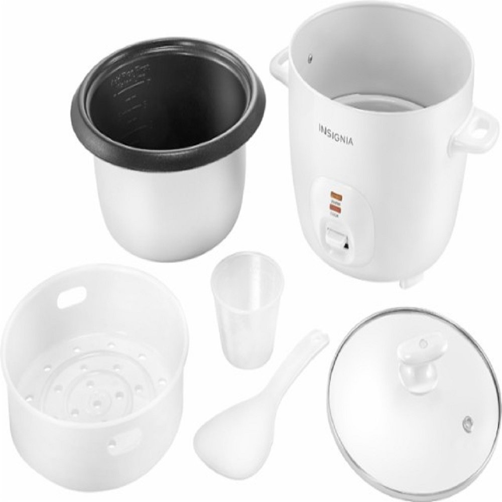 Insignia NS-RC14WH7 2.6-Quart White Rice Cooker - Perfect for Small Kitchens, Dorms & Meal Prep - Fast Cooking & Keep Warm Function
