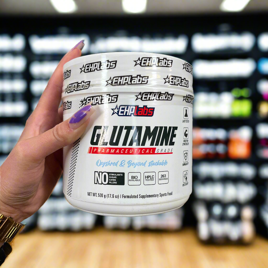 EHP Labs Glutamine Powder 500g (100 Servings) - Unflavored Muscle Recovery Supplement for Athletes & Fitness Enthusiasts - Post-Workout & Training Support