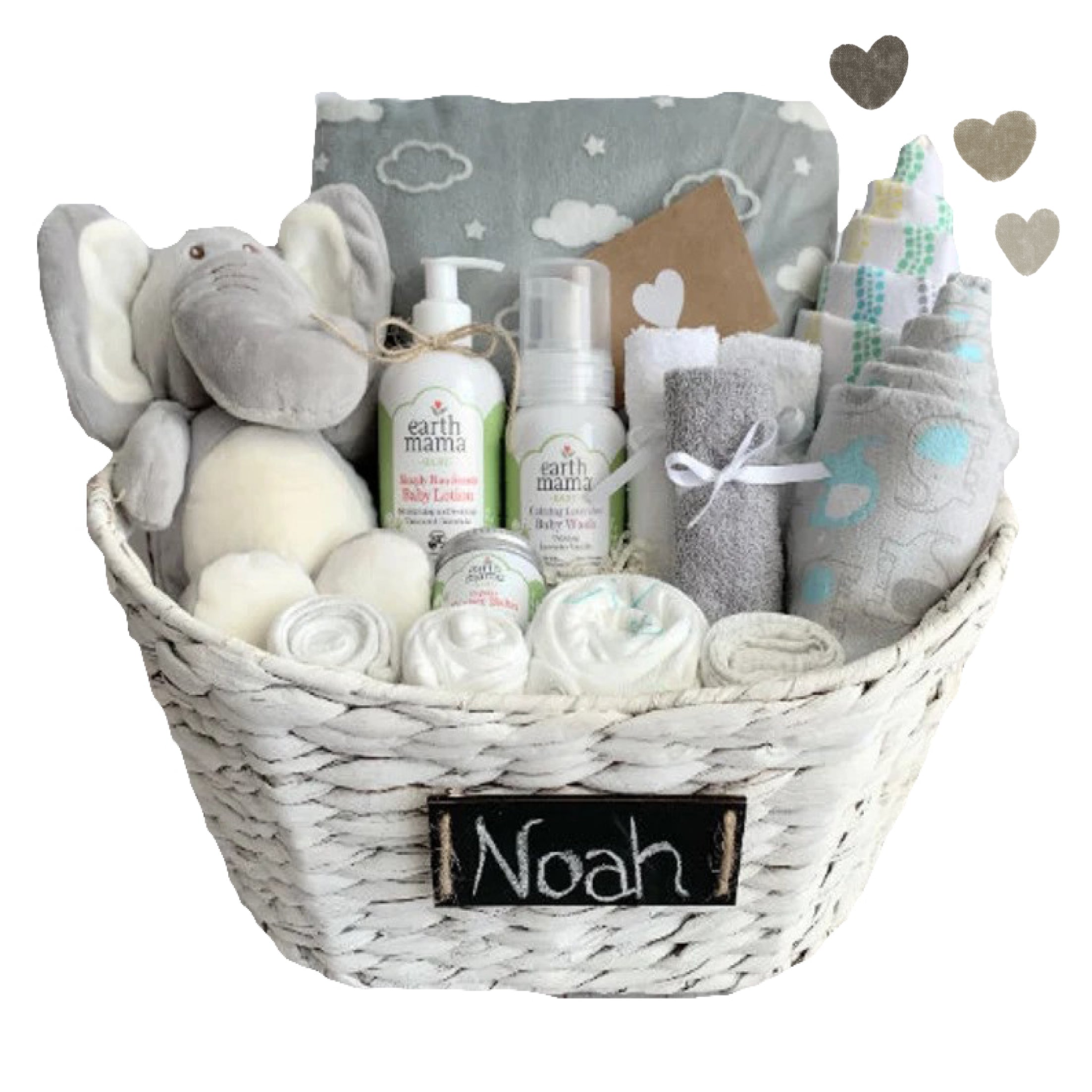 Hugs & Kisses Baby Boy Gift Basket - Newborn Baby Shower Present, Baby Boy Welcome Gift Set - Perfect for Birthdays, Christenings, and Special Occasions (SKU: MRB1003)