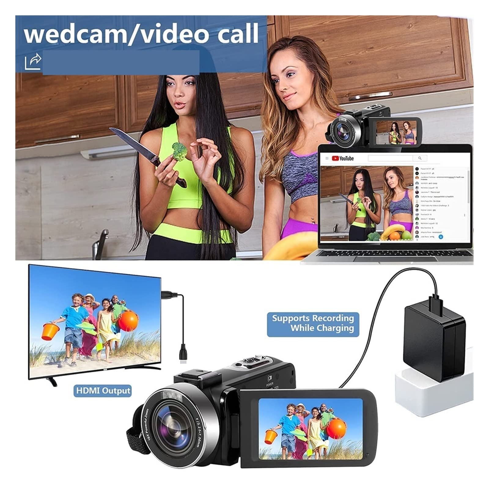 4K Professional Camcorder with Fill Light & 16X Zoom - Perfect for Vlogging & Streaming