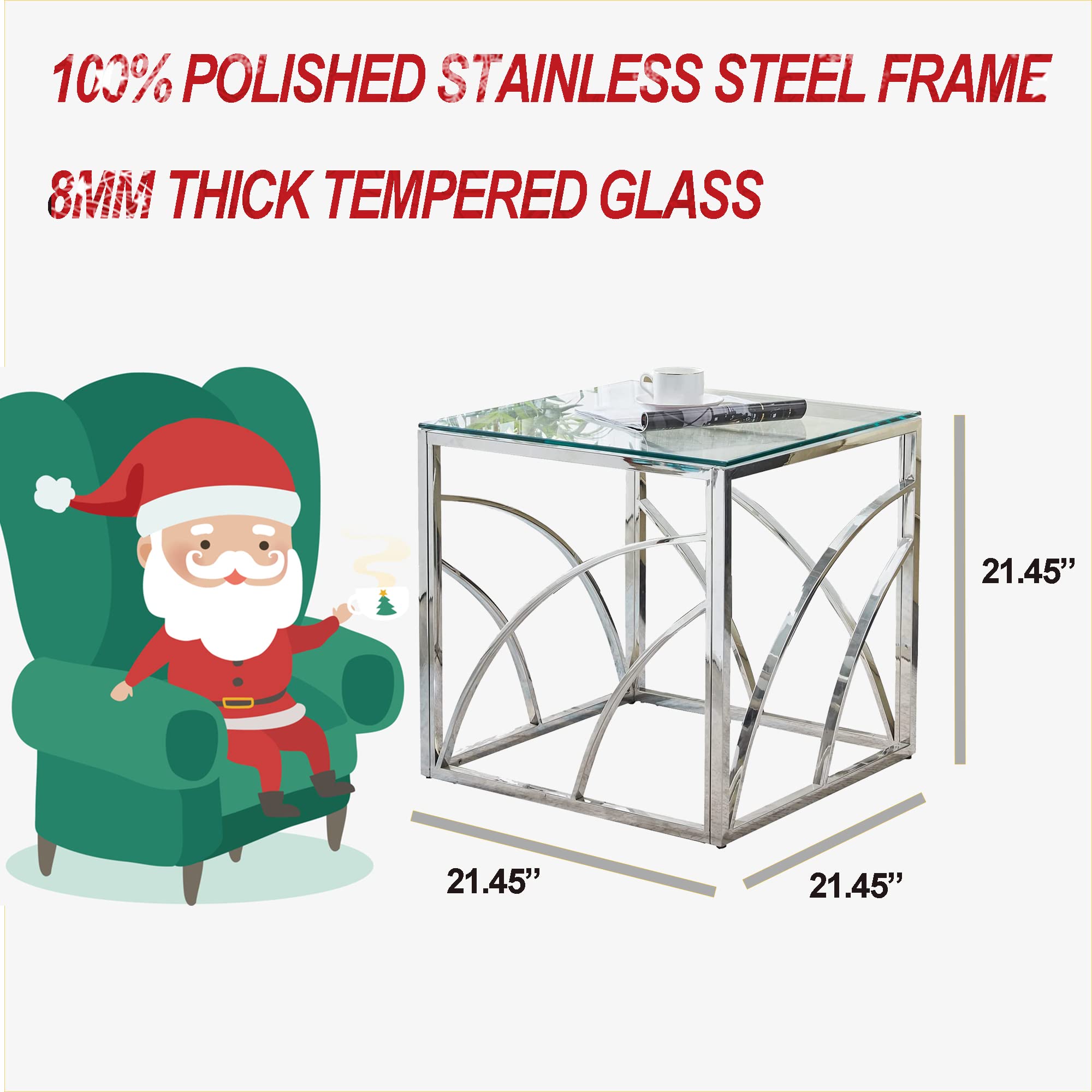 Modern Silver Square Glass End Table - 21.45