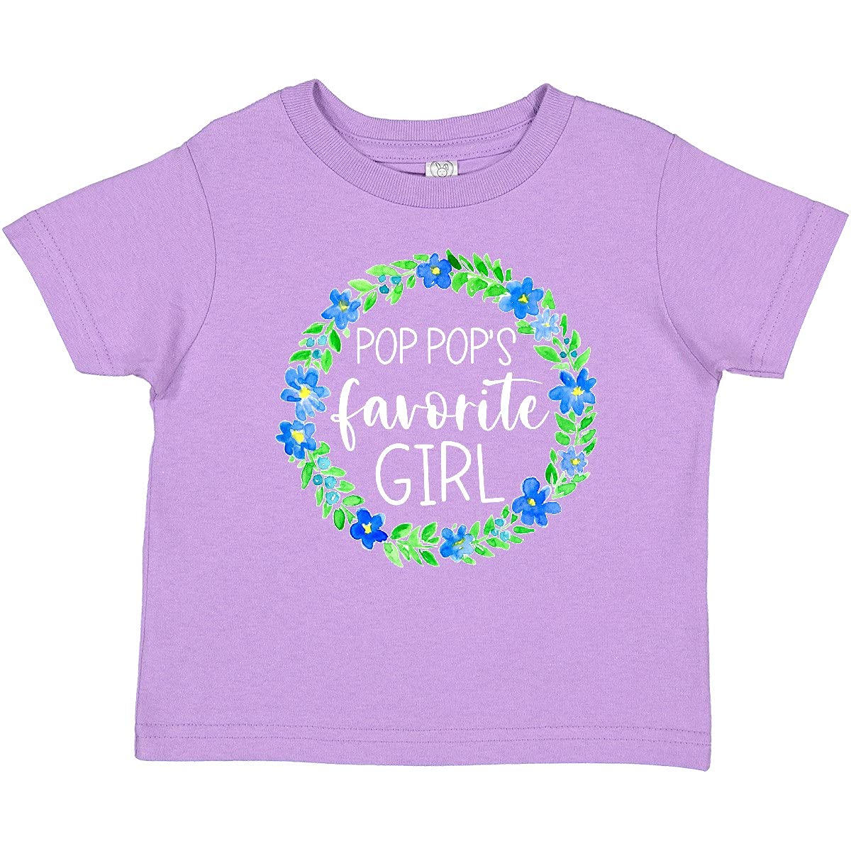Pop Pop's Favorite Girl Blue Floral Wreath Baby T-Shirt | Cute Infant Graphic Tee | Soft Cotton Toddler Shirt | Perfect for Family Photos & Grandparents Day Gifts