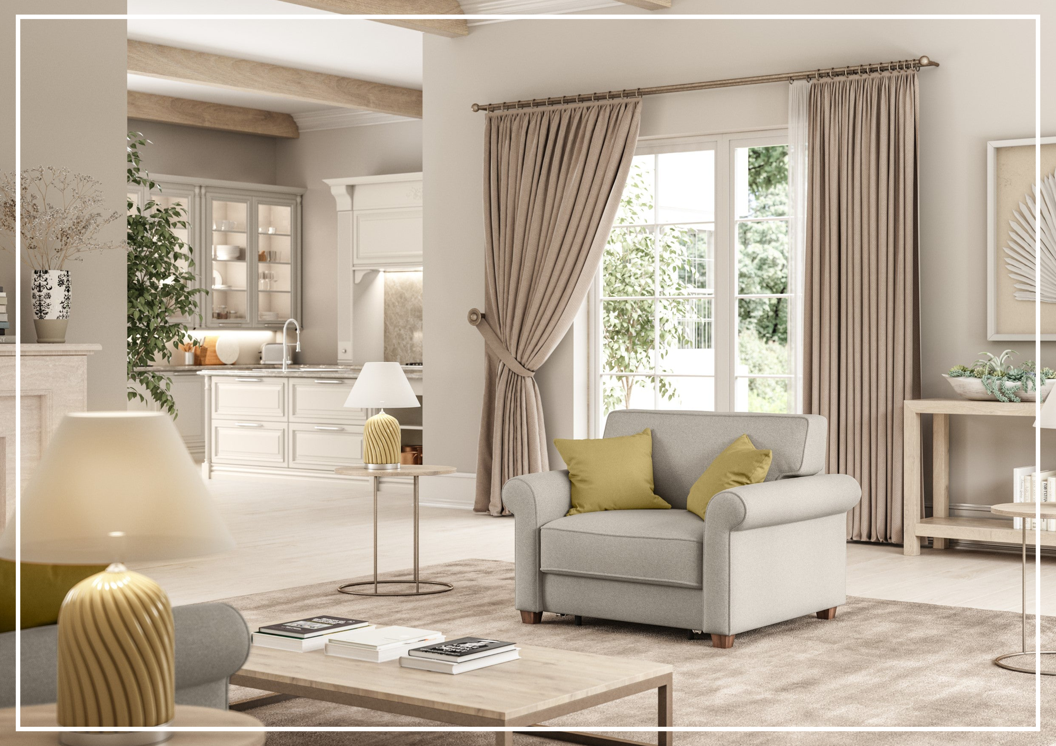 Luonto Casey Fabric Convertible Sofa Sleeper with Walnut Legs - Perfect for Small Spaces, Guest Rooms & Apartments