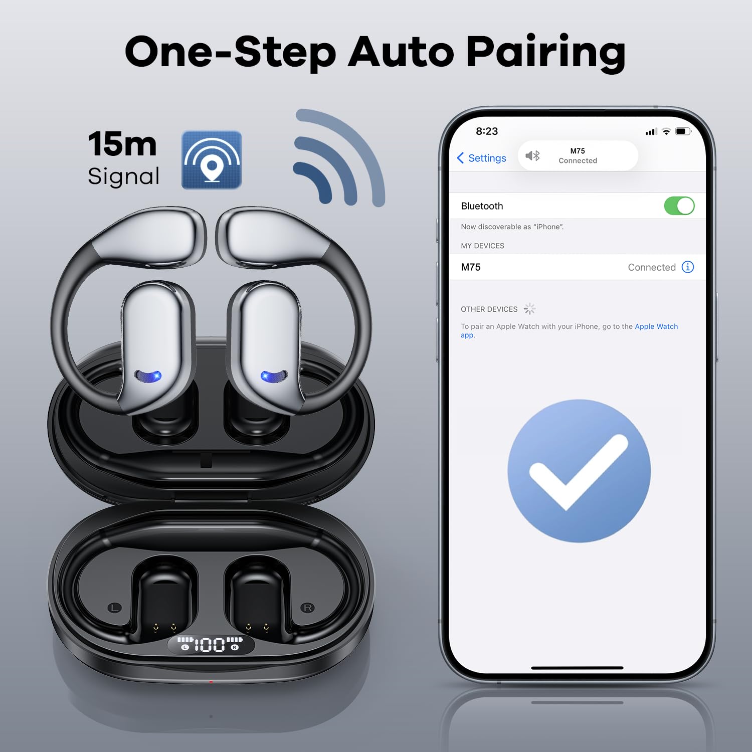 Open Ear Wireless Bluetooth Headphones - 60H Playtime, 8D Sound, LED Display, Over-Ear Sport Earbuds with Earhooks & Built-in Mic for Running, Workout, Driving, Cycling & Outdoor Activities