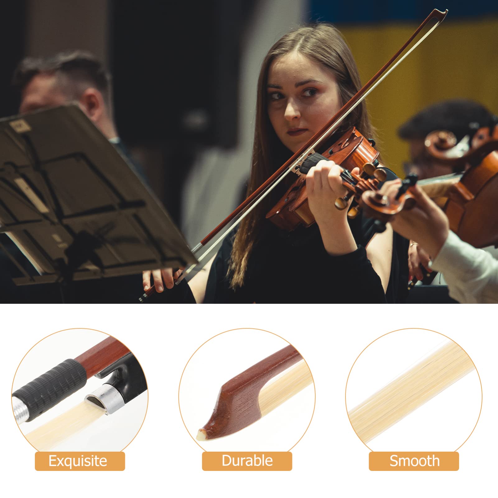 Premium Wooden Violin Bow Replacement - 1/10 & 1/16 Size Violin & Guitar Accessories | High-Quality Musical Strings Instrument Part for Beginners & Professionals | Perfect for Practice, Performances & Music Classes