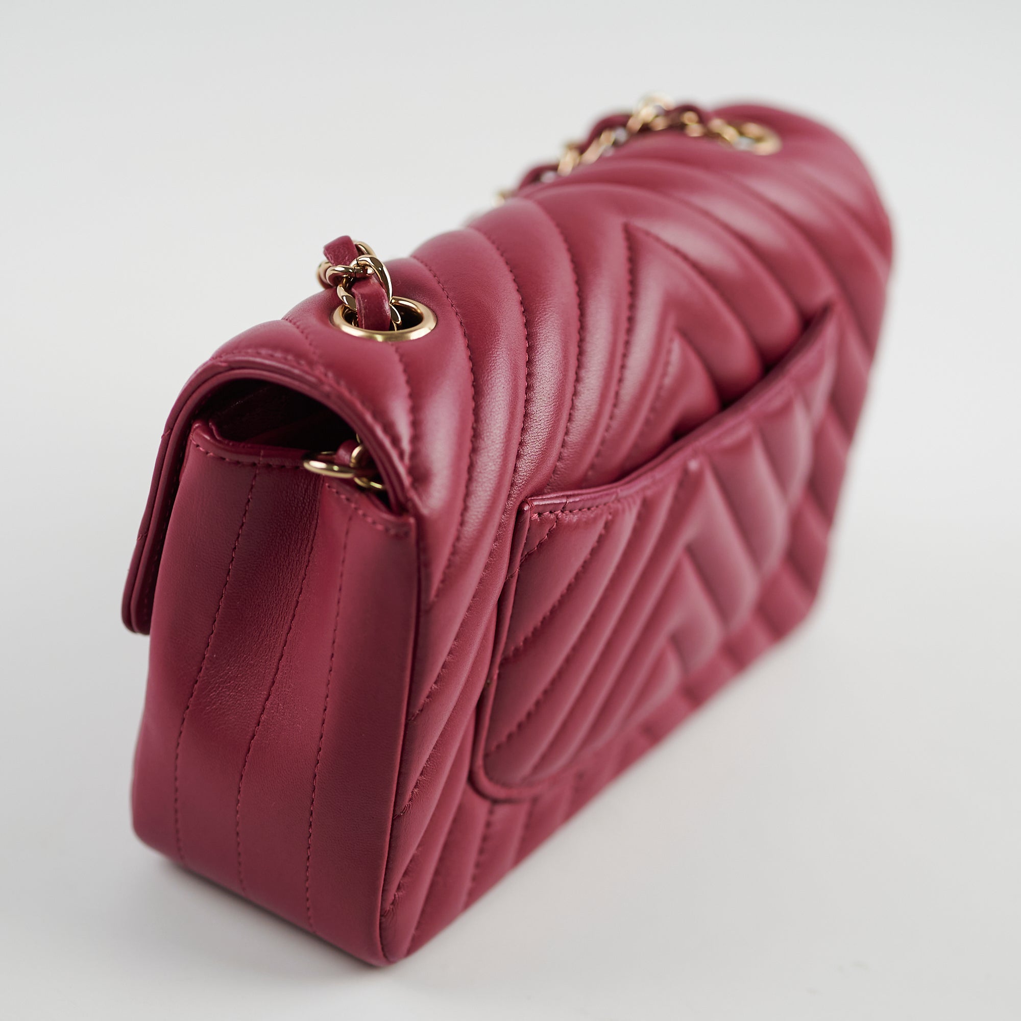 Chanel Mini Rectangular Bag in Dark Pink Chevron Lambskin Leather - Luxury Crossbody Purse for Women, Perfect for Date Night & Special Occasions