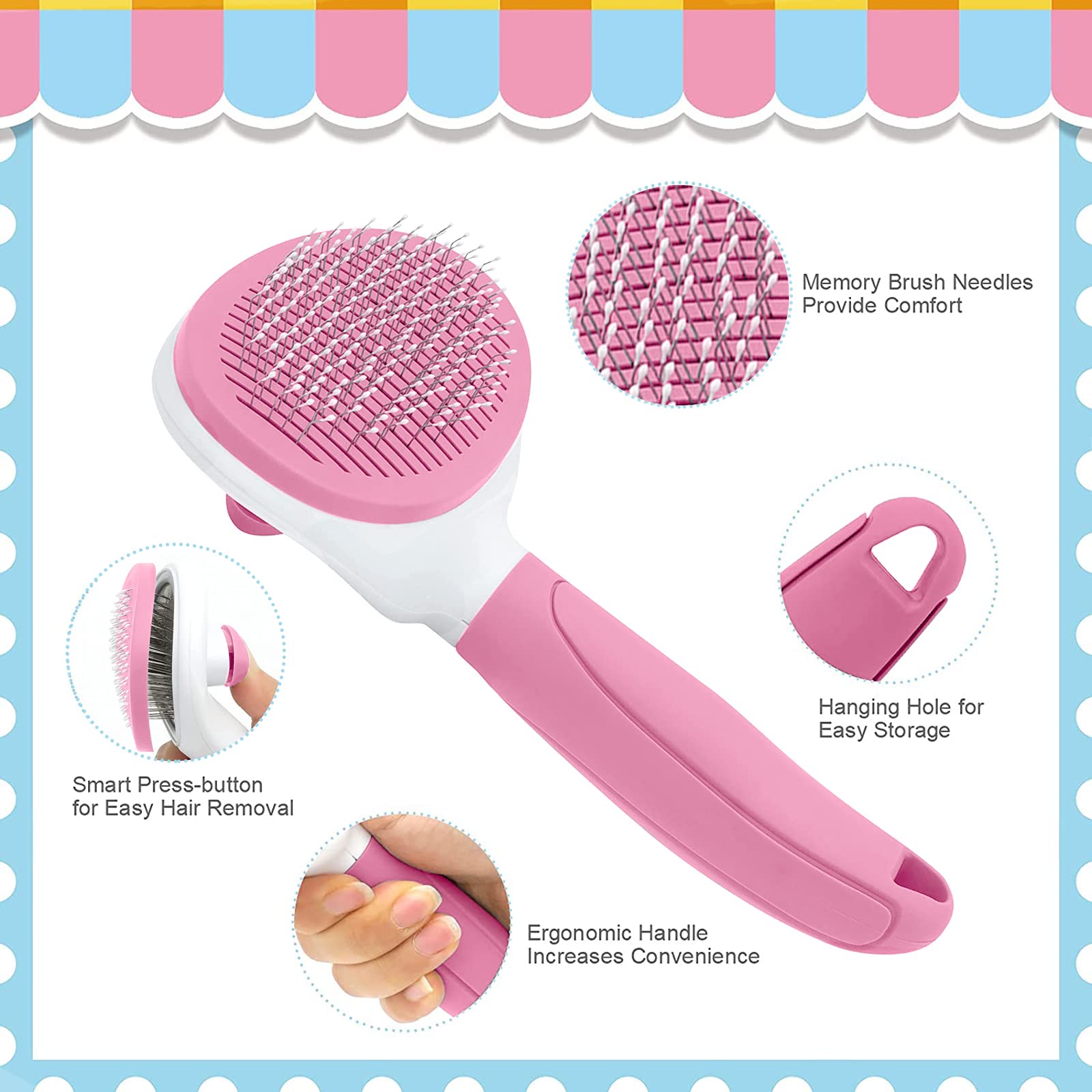 Self Cleaning Cat Brush for Indoor Cats & Dog Brush for Shedding - Metal Comb Pet Grooming Tool with Release Button (Pink) | Perfect for Daily Brushing, Removing Loose Hair & Reducing Shedding at Home