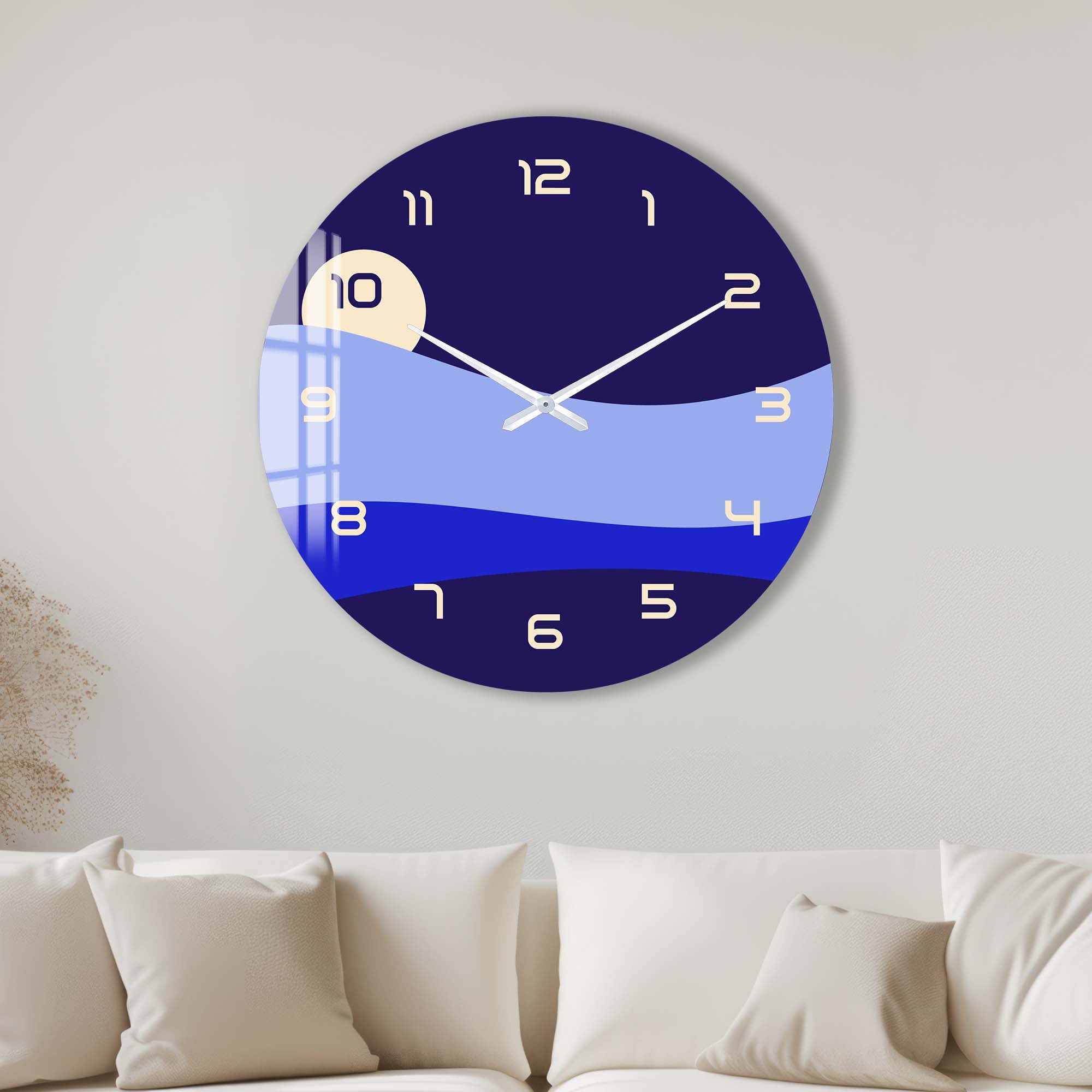 Blue Layers Glass Wall Clock - Modern Home & Office Decor - Perfect for Living Room, Bedroom, and Kitchen