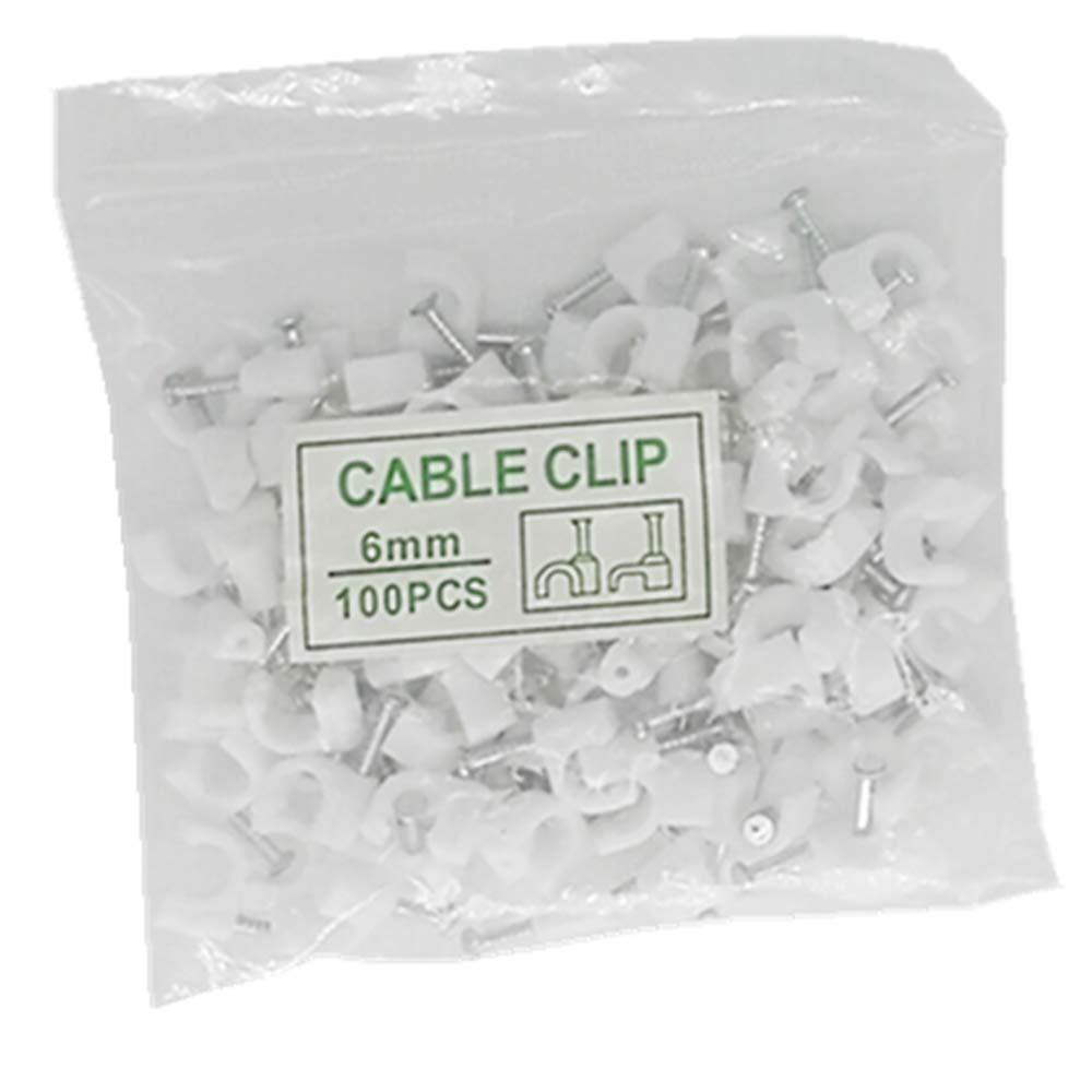 100-Pack White Round Cable Clamps with Steel Nails (6mm) - Durable Wire Organizers for Home, Office & Workshop Cable Management