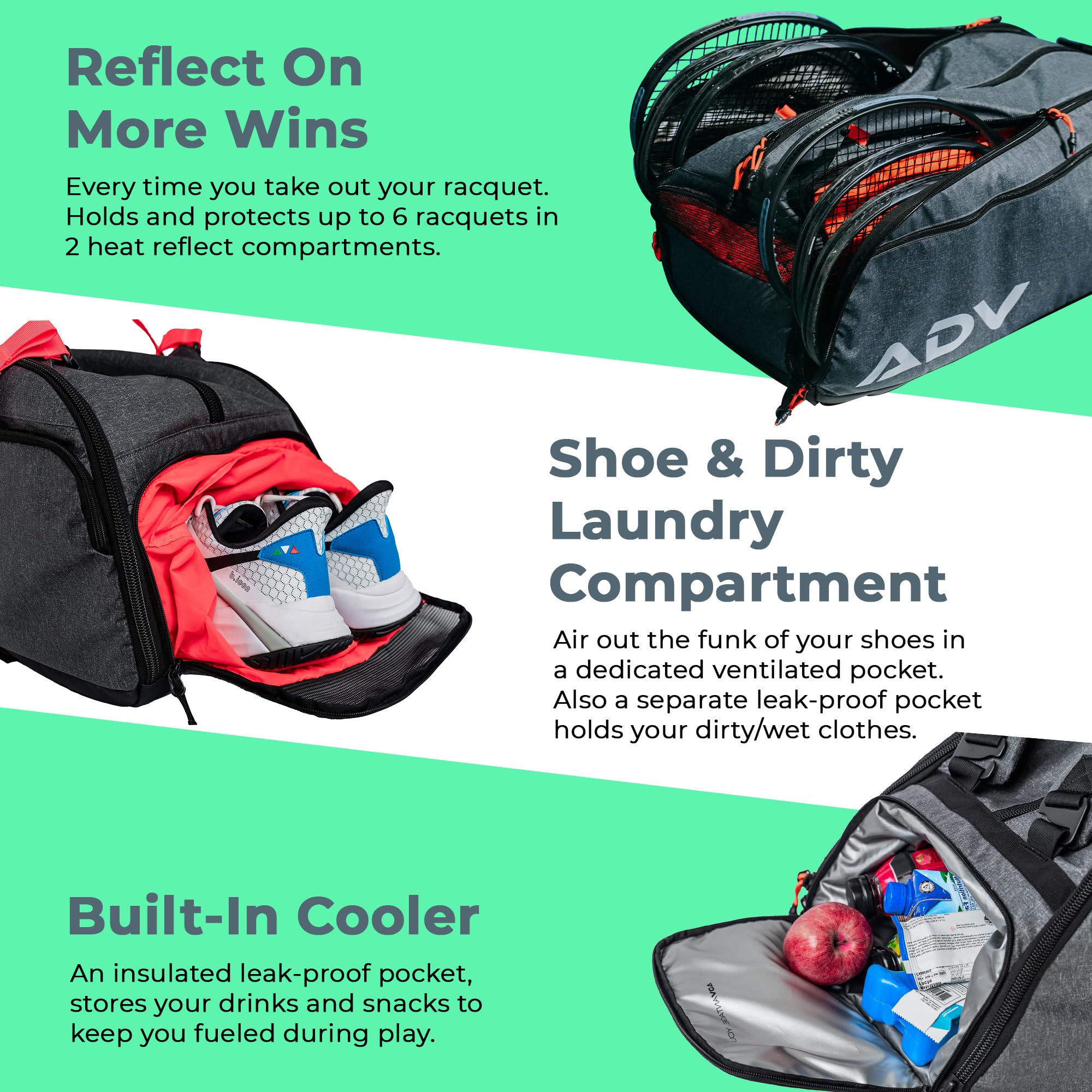 ADV Pro Tennis Bag V3 - Premium Tennis Racquet Backpack with Cooler Pocket, Ventilated Shoe Compartment & Sweat-Proof Storage | Perfect for Men & Women Players | Ideal for Tournaments, Practice & Gym Use