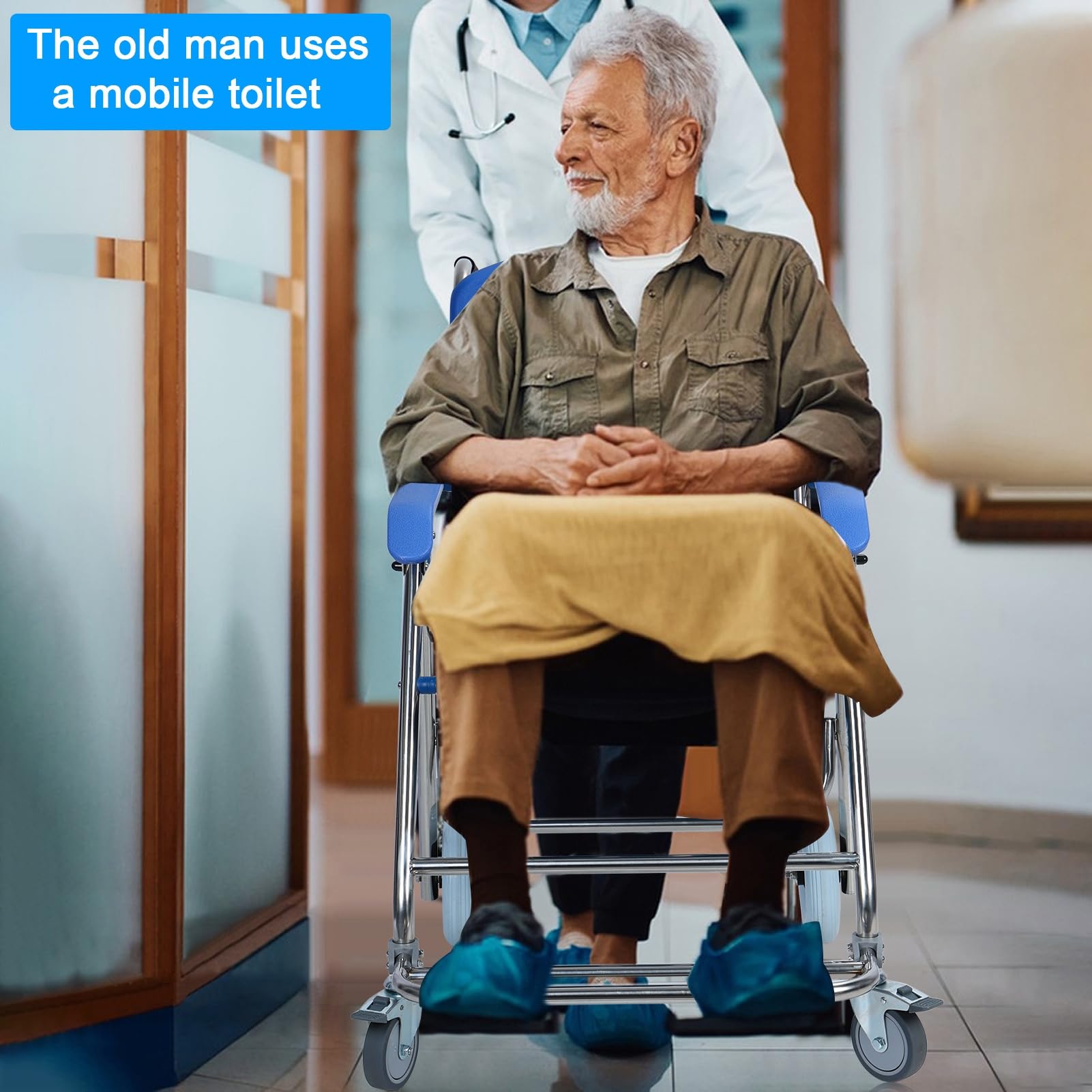 3-in-1 Shower Commode Wheelchair - Foldable Waterproof Rolling Toilet Chair with Armrests & Backrest - Portable Mobility Aid for Elderly & Disabled - Ideal for Bathroom Safety & Home Care Use