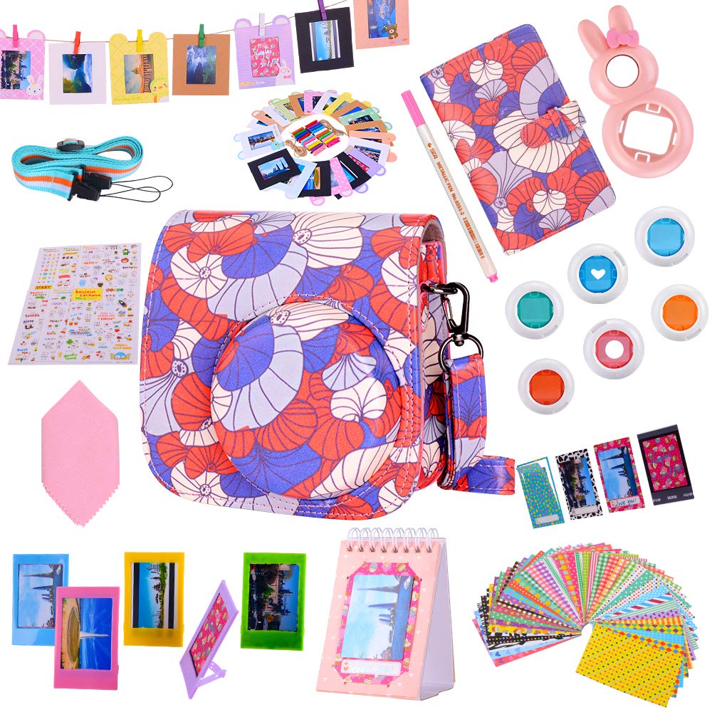 Tiessic Fujifilm Instax Mini 9/8/8+ Camera Accessories Bundle - 14-Piece Set with Protective Case, 108-Photo Album, Stickers & More (Lotus Design) - Perfect for Travel, Parties & Instant Photo Gifting