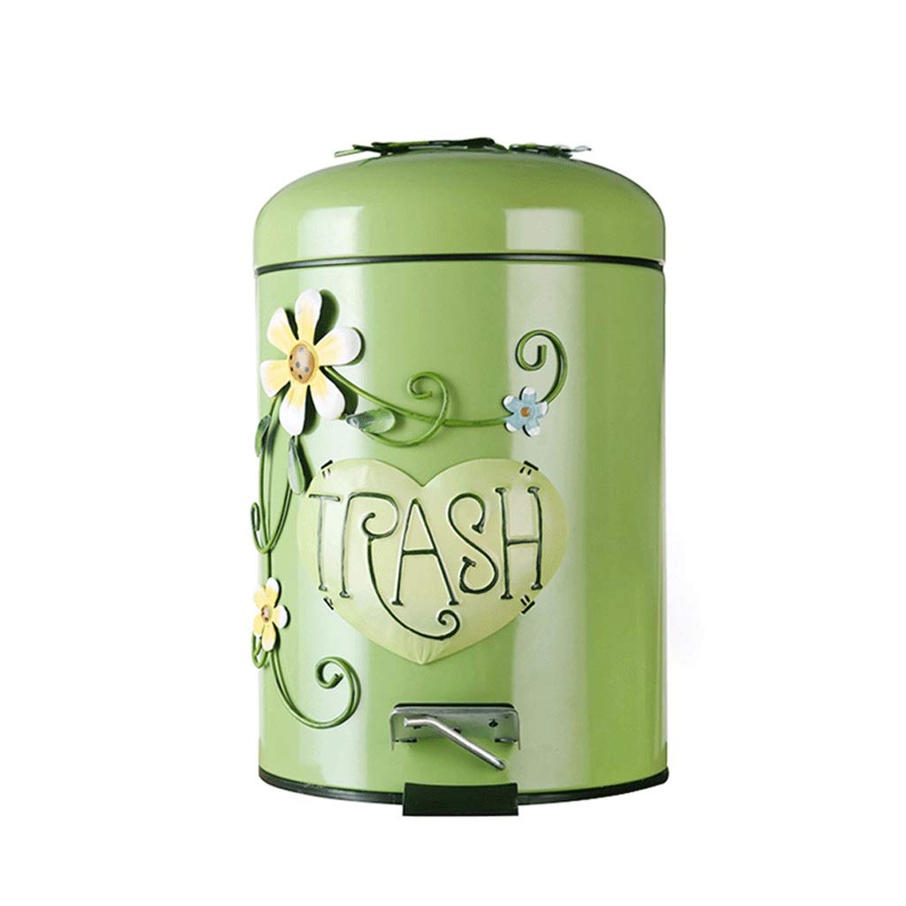 WYWY Metal Step Trash Can with Silent Pedal - 13 Gallon Kitchen Garbage Bin for Home & Office, Eco-Friendly Green Trash Can with Gentle Close Lid | Perfect for Kitchen Waste, Recycling Station & Office Cleaning