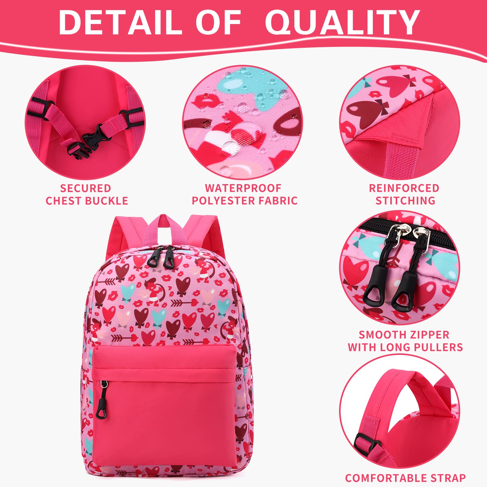 Toddler Backpack for Boys & Girls - Cute Preschool Backpack with Adjustable Chest Strap (Heart Arrow Design) - Perfect for Daycare, Travel & Kindergarten Essentials