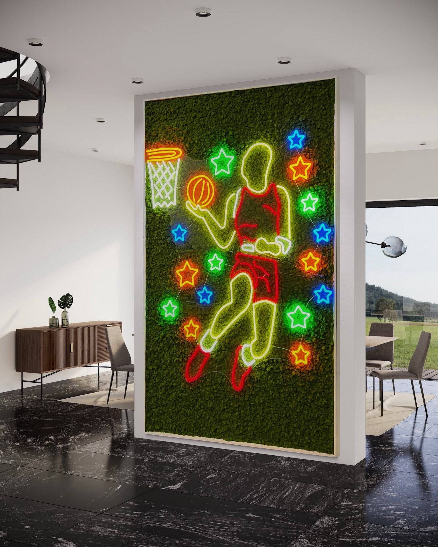 Customizable LED Neon Moss Wall Art - Personalized Home Decor for Living Room, Bedroom & Office - Unique Gift Idea for Plant Lovers & Modern Interior Design