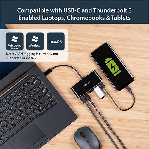 StarTech.com USB C to Ethernet Adapter 3-Port with Power Delivery (PD) & Pass-Through Charging - USB-C Hub for Laptops, Tablets & Phones - Ideal for Remote Work, Gaming & Home Office Connectivity (US1GC303APD)