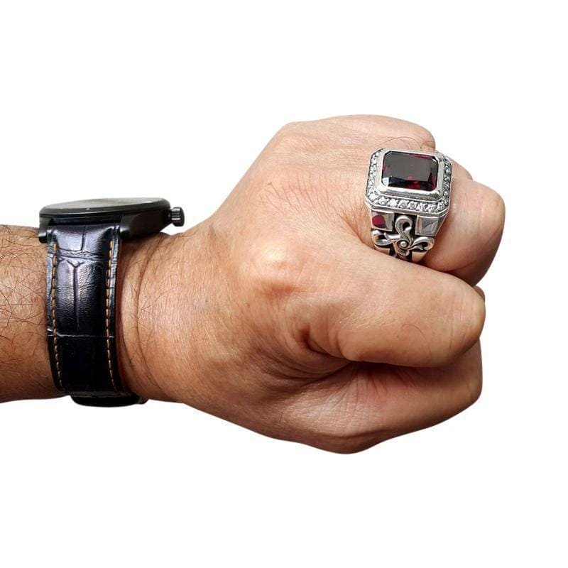 Tribal Cross Red Garnet Sterling Silver Men's Ring for Gifts, Weddings & Everyday Wear – Durable & Stylish Jewelry for Men