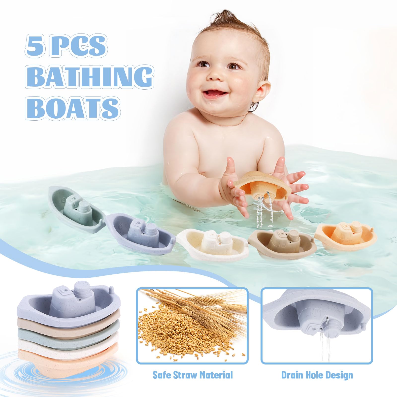 Chinloca Bath Toys for Toddlers & Kids - Fun Baby Bathtub Toys Set with Boats, Stacking Cups & Squirters | Perfect for Sensory Play, Bath Time Learning & Water Play Activities