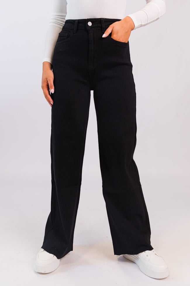 Kelsea Black Wash Wide Leg Jeans for Women - High Waisted Stretchy Denim Pants - Casual & Comfortable Everyday Wear for Work or Weekend Outfits