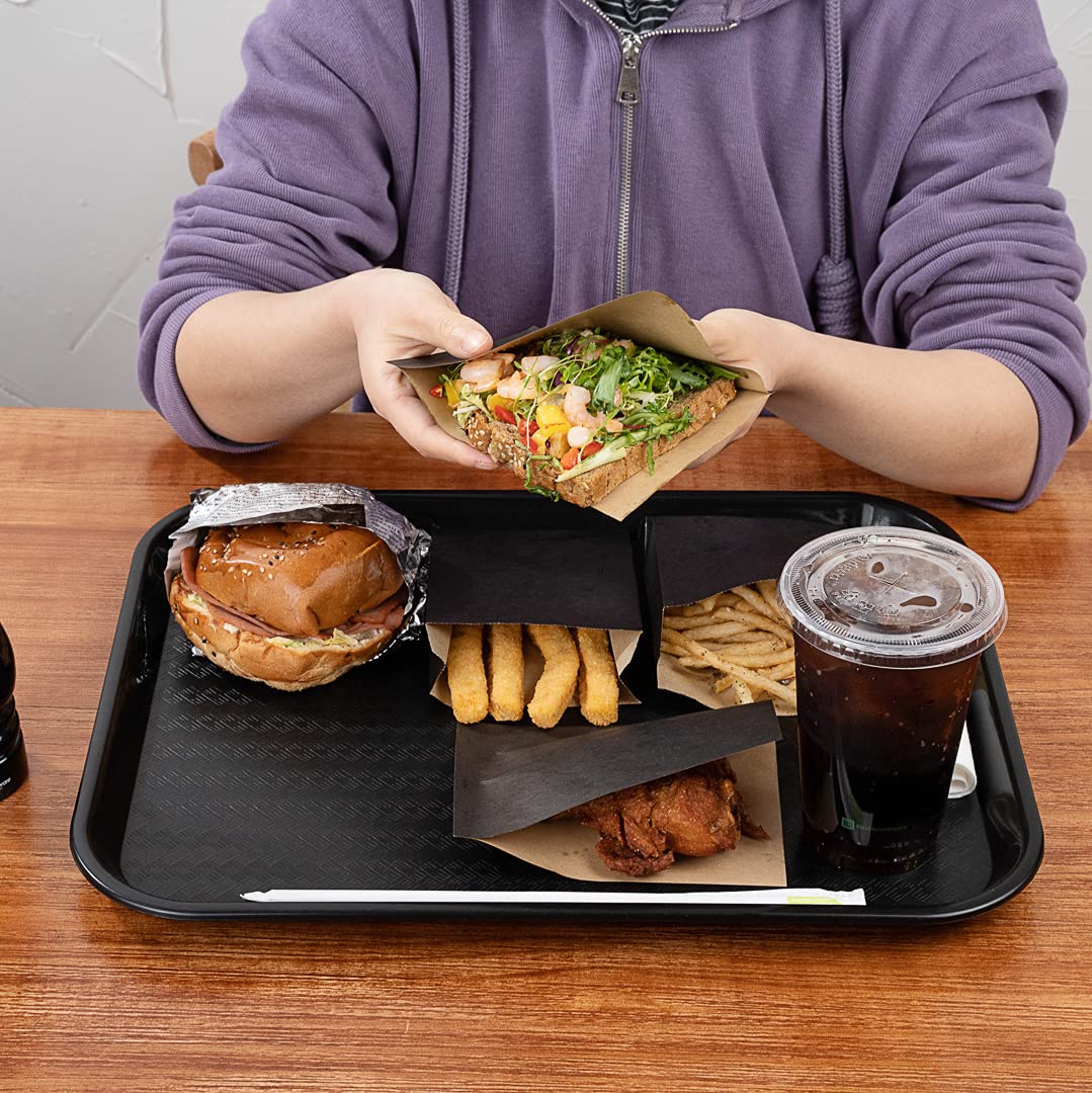 Restaurantware 14 x 18 Inch Fast Food Trays - Set of 50 Durable Rectangle Plastic Serving Trays | Dishwasher Safe, Textured Black Cafeteria Trays for Meals, Glassware & Buffet Service | Perfect for Restaurants, Schools, and Catering Events