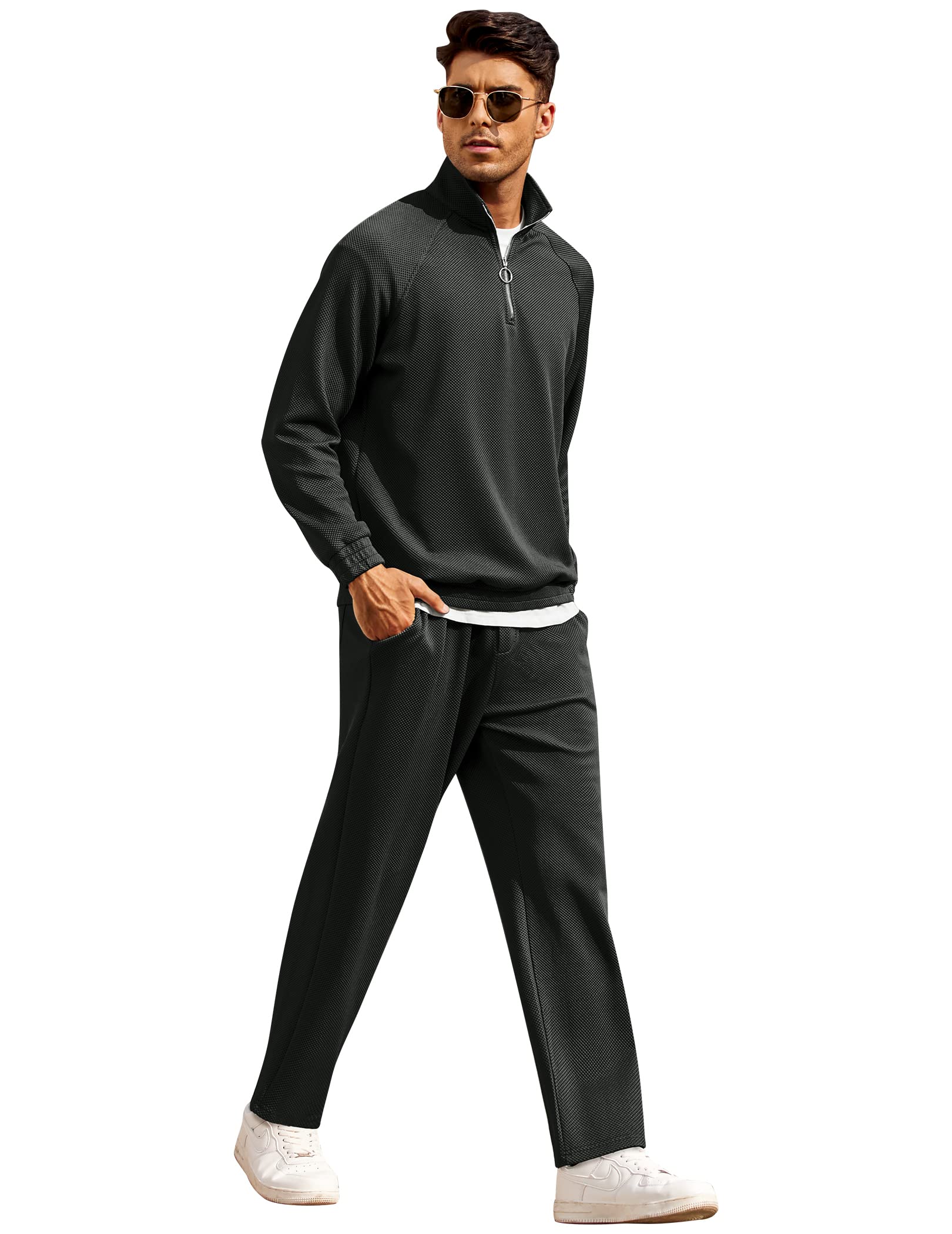 COOFANDY Men's 2-Piece Waffle Hoodie & Jogger Sweatsuit Set - Athletic Tracksuit with Pockets for Gym, Running & Casual Wear