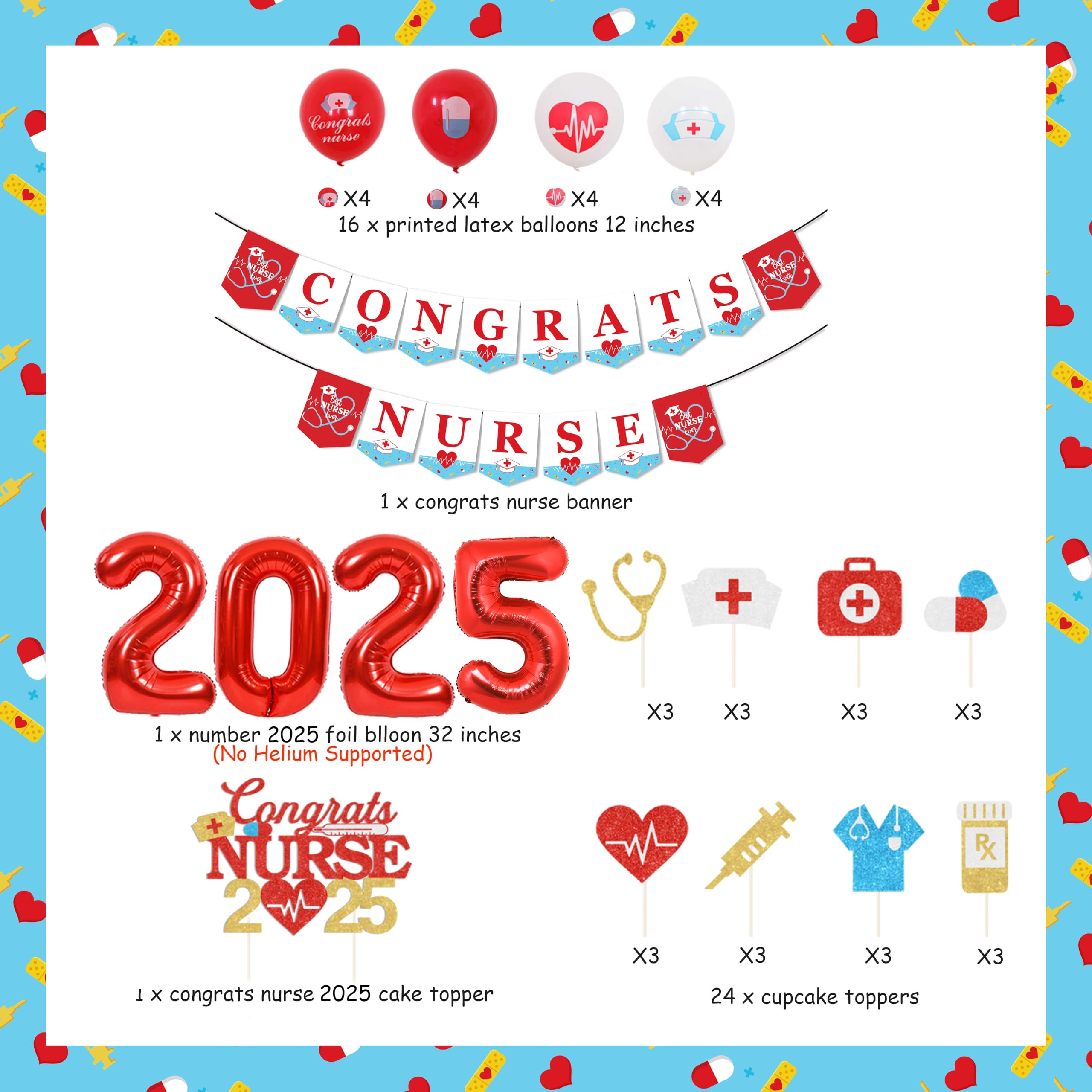 2025 Nurse Graduation Decorations - Congrats Banner & Cake Topper for Nursing School Party