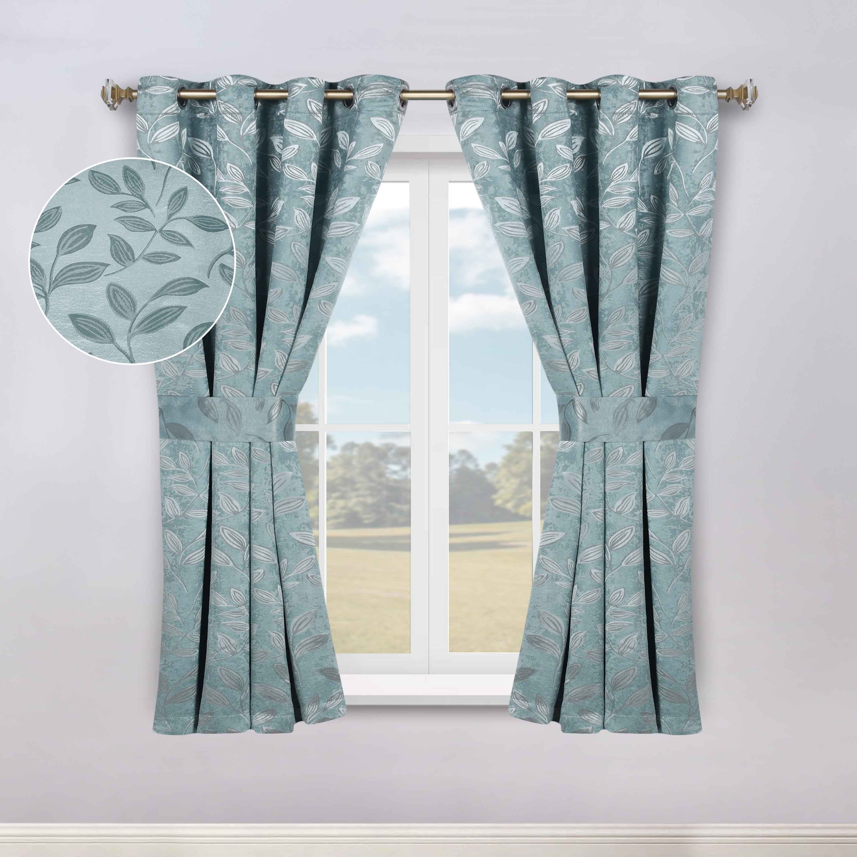 Blackout Curtains for Bedroom - Set of 2 Panels, 100% Room Darkening Thermal Insulated Drapes with Leaves Pattern - Perfect for Nursery, Home Theater & Light Sleepers