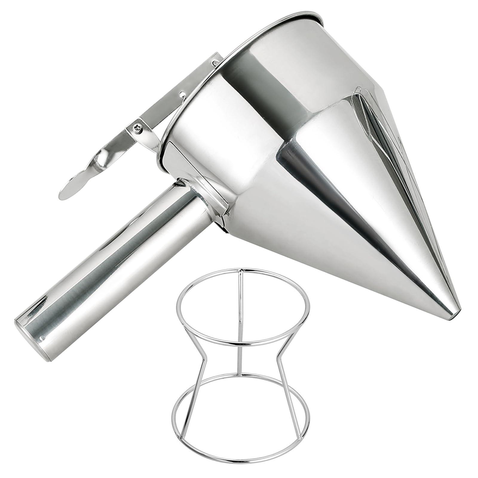 MAOPINER 600ML Stainless Steel Pancake Batter Dispenser - Commercial Grade Piston Funnel Cake Maker for Takoyaki, Waffles & Baking | Chocolate & Confectionery Dispenser with Stand (20OZ) | Perfect for Breakfast Cafes, Food Trucks & Home Baking