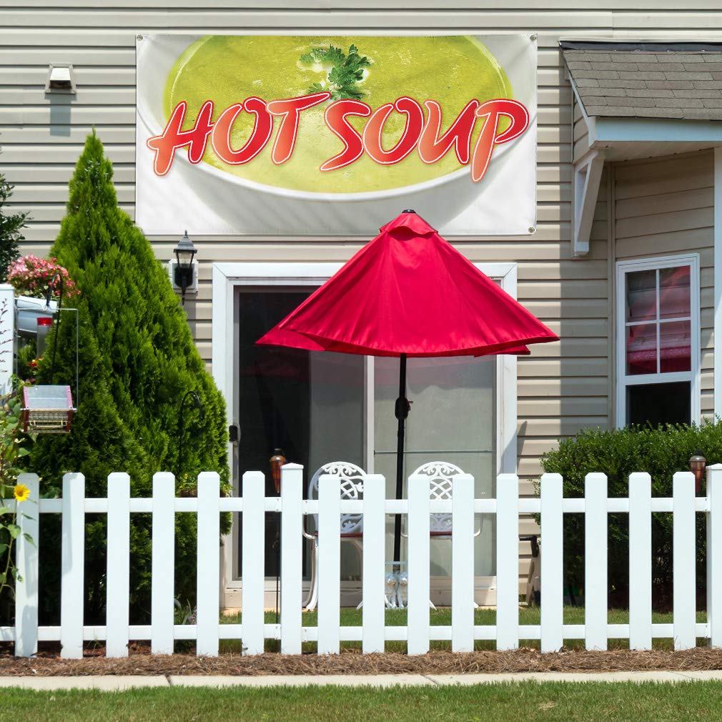 Premium Vinyl Banner 48x96 Inches - Heavy Duty Weatherproof Outdoor Sign with 8 Metal Grommets for Hot Soup Advertising, Food & Beverage Promotion, Industrial Yard Signs - Ideal for Restaurants, Food Trucks, Outdoor Events, Trade Shows & Construction Sites