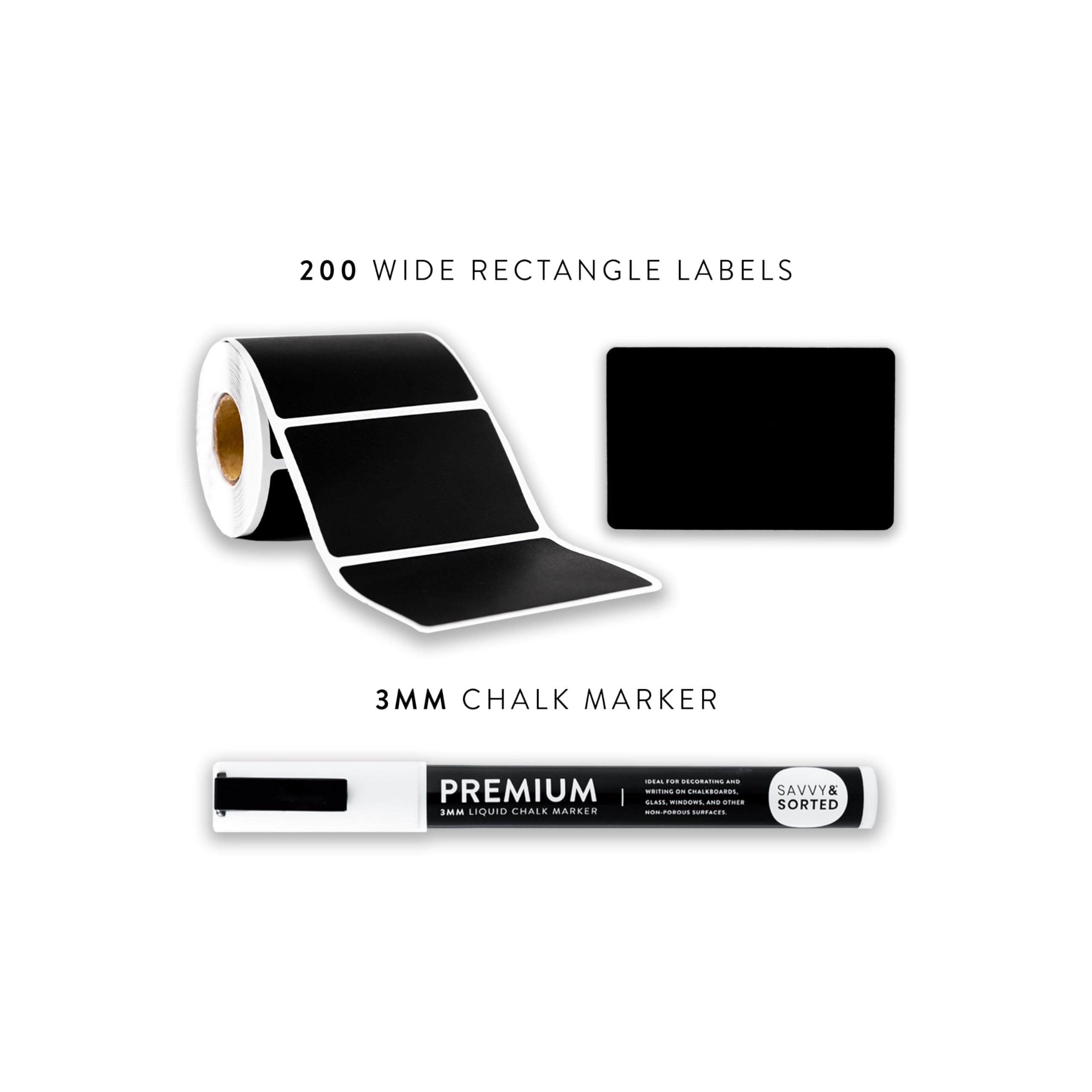 200 Pack Removable Chalkboard Labels for Storage Bins & Pantry Containers - Reusable Black Stickers with Chalk Marker - Perfect for Kitchen Organization, Home Storage & Classroom Supplies