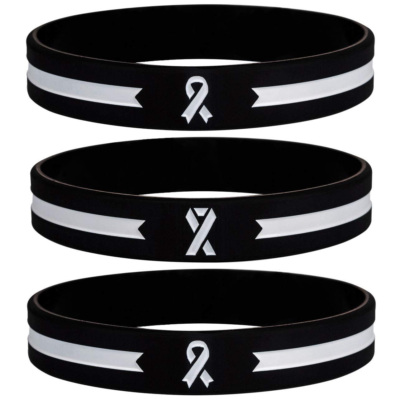 Sainstone White Awareness Ribbon Silicone Bracelets - Mental Health Support Wristbands for Men & Women - Unisex Rubber Charity Wristbands for Anxiety, Depression & Suicide Prevention Awareness - Perfect for Fundraisers, Events & Daily Wear