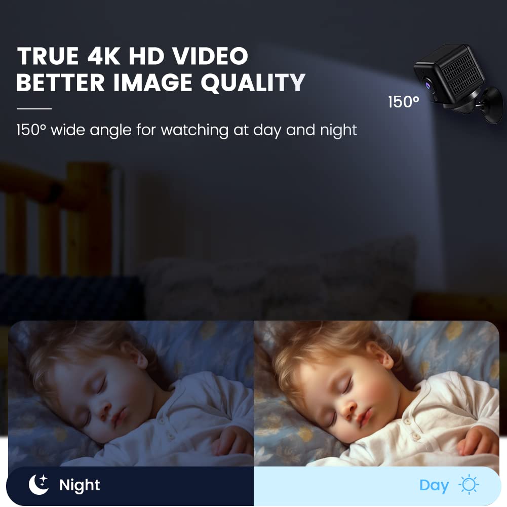 4K HD Wireless Hidden Spy Camera with Night Vision & Motion Detection - WiFi Mini Security Camera for Indoor Surveillance, Phone APP Control, Battery Powered Nanny Cam - Perfect for Home Security, Baby Monitoring & Office Surveillance