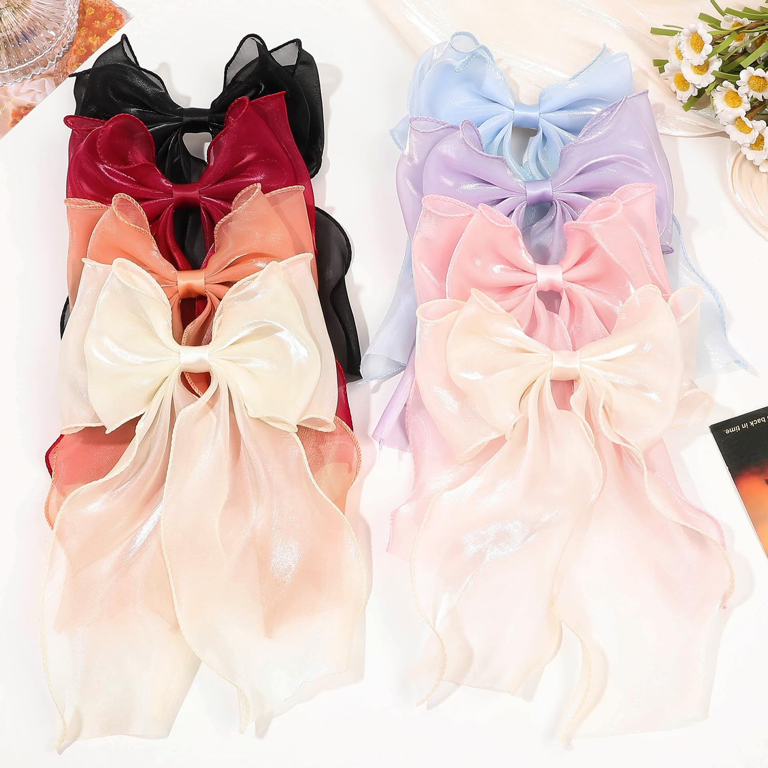 Pink Silk Hair Bows for Women - Elegant French Ribbon Hair Clips for Girls & Parties