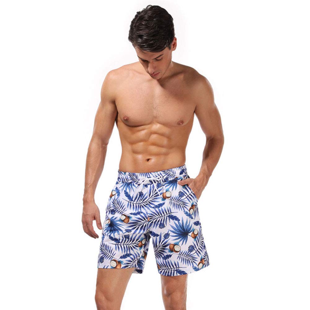Blue Coconut & Leaves Matching Couples Swimsuit Set - Men & Women's Beach Bathing Suits for Tropical Vacations & Summer Getaways