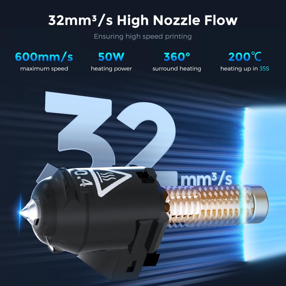 FLASHFORGE AD5M Series High Speed 3D Printer Nozzle Bundle - 32mm³/s High Flow, 35S Fast-Heat Up to 200℃, 3S Quick-Release with 0.25/0.4mm Copper Nozzle & 0.6/0.8mm Hardened Steel Nozzles - Perfect for PLA, ABS, PETG Filament Printing