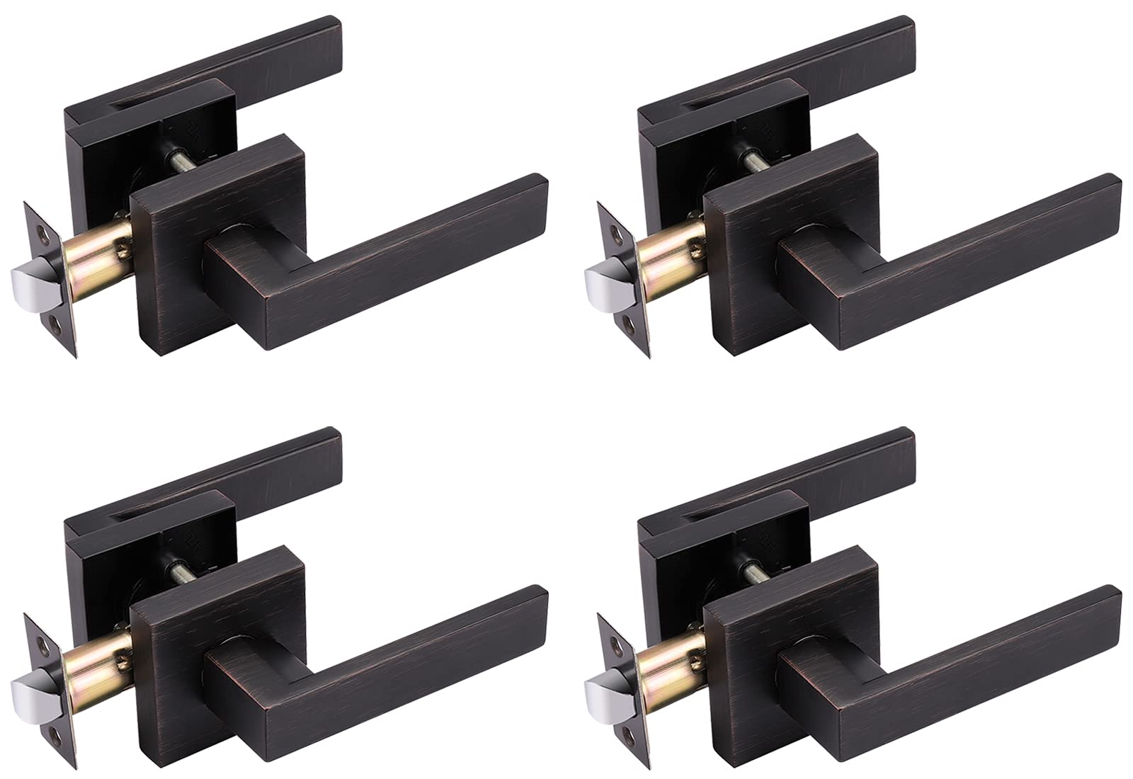 4 Pack Oil Rubbed Bronze Passage Lever Door Handle Set - Non-Locking Heavy Duty Interior Door Handles for Hallways, Closets & Bedrooms - Modern Contemporary Design for Home & Office Use