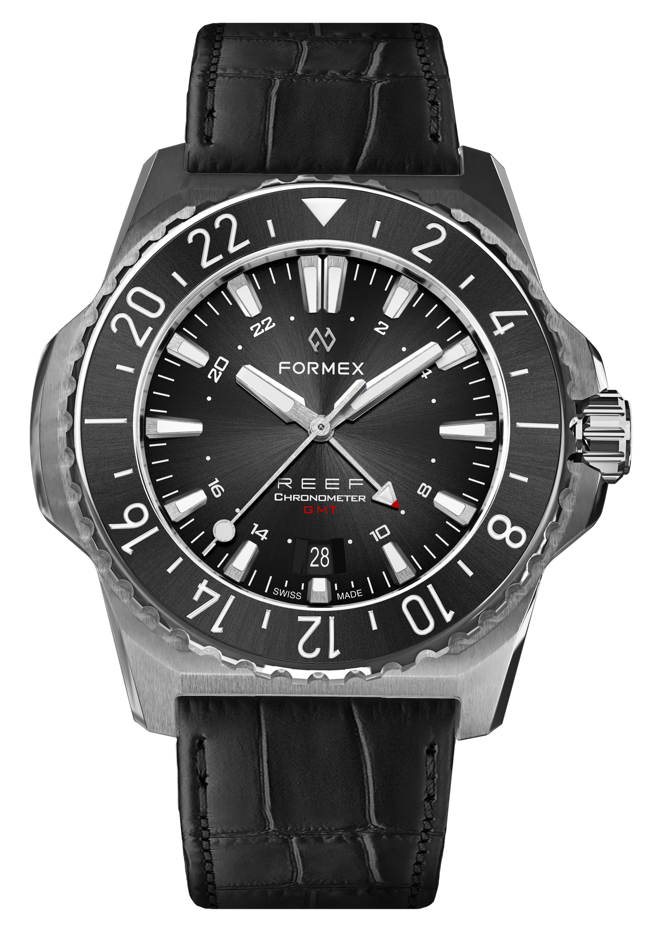 Formex REEF GMT Diver Watch - Black & Red Ceramic Bezel, Swiss Automatic Movement, 300M Water Resistant | Perfect for Scuba Diving, Travel & Luxury Watch Collectors