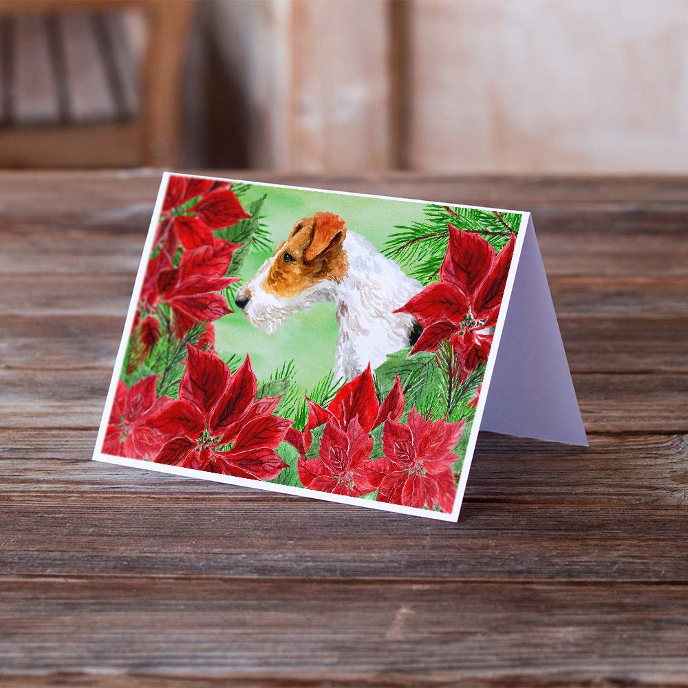Fox Terrier Poinsettia Greeting Cards - Pack of 8 Blank A7 Note Cards (5x7) with Envelopes | Whimsical Dog Christmas Holiday Cards for Pet Lovers, Thank You Notes & Seasonal Greetings