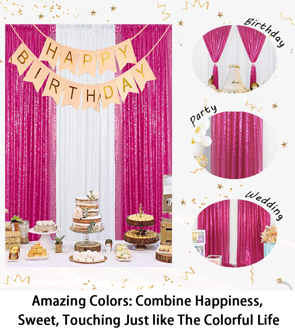ShinyBeauty Sequin Curtains 2 Panels - 2FT x 8FT Hot Pink Glitter Backdrop for Wedding, Party, Photo Booth & Events - Fuchsia Sequin Photo Backdrop for Birthday, Baby Shower & Home Decor (Y1121)